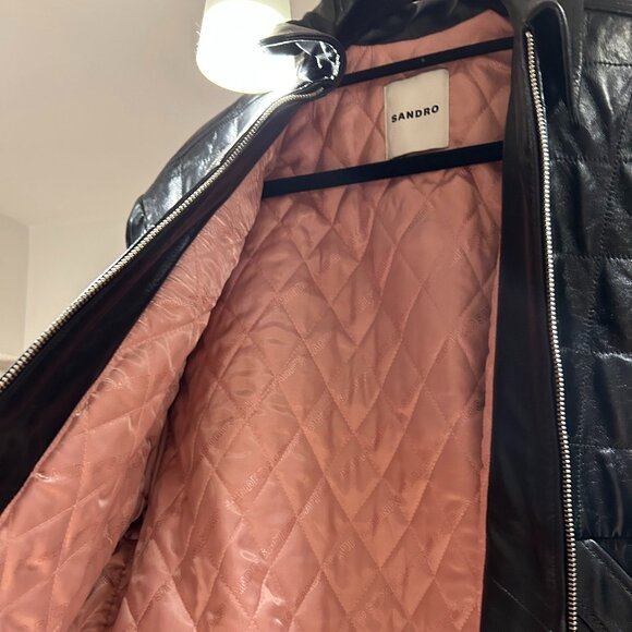 Sandro Smooth Black Leather Biker Jacket - Picture 4 of 9